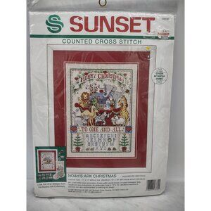 Noah's Ark Christmas Counted Cross Stitch Kit by Sunset 11x15" New 1992